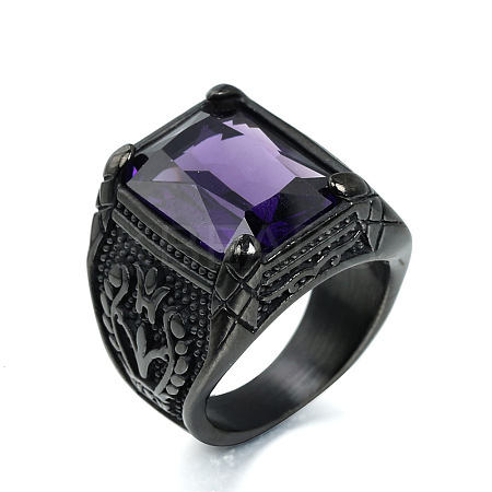 316L Stainless Steel & Cubic Zirconia Men's Vintage Carved Finger Rings FS-WG82D33-72-1