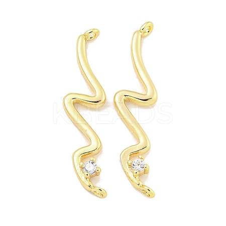 Brass Pave Clear Cubic Zirconia Wave Shaped Connector Charms KK-S386-28G-1