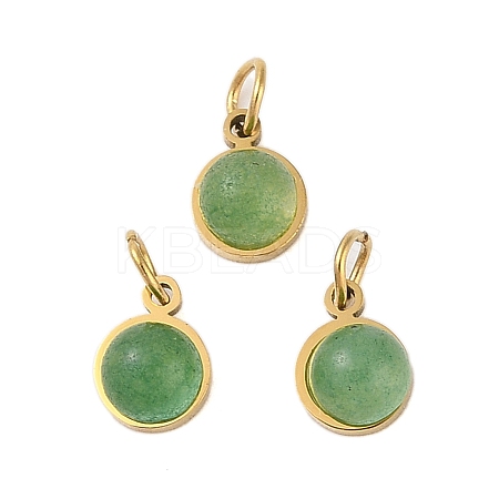 Ion Plating(IP) Natural Green Aventurine Half Round Charms with Jump Ring STAS-A097-05G-08-1