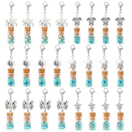 24Pcs 6 Styles Ocean Series Synthetic Turquoise Pendant Decorations HJEW-FH00109-1
