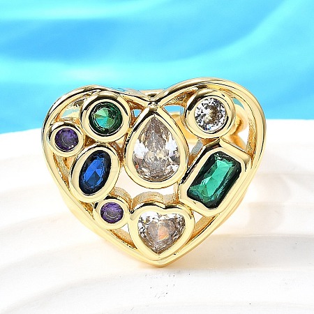Brass Micro Pave Cubic Zirconia Cuff Rings RJEW-C134-02G-1