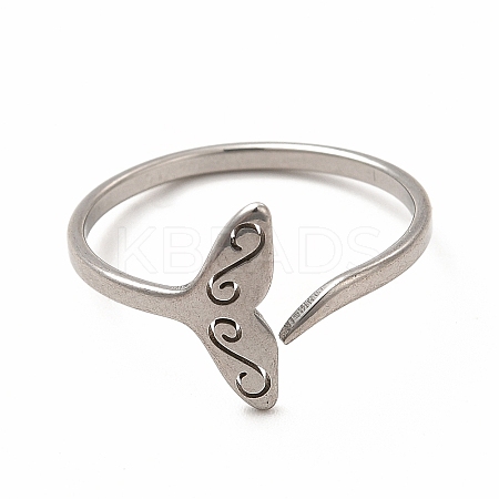 201 Stainless Steel Whale Tail Open Cuff Ring for Women LS-RJEW-K239-01P-1-1