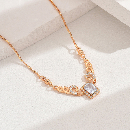 Elegant Vintage Brass Pave Cubic Zirconia Women's Rectangle Pendant Necklaces DI2317-2-1