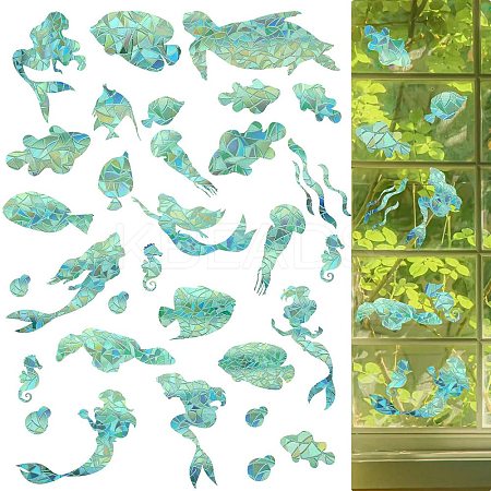 6PCS 2 Styles PVC Stickers Dazzling Color Window Stickers 3D Laser Fish And Mermaid Static Glass Window Stickers JX833A-1
