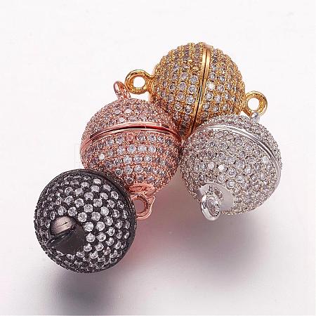Brass Micro Pave Cubic Zirconia Magnetic Clasps with Loops ZIRC-G097-03-1