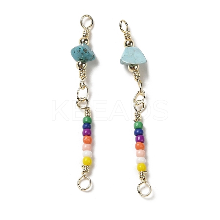 Natural Turquoise & Glass Connector Charms KK-P242-29G-1
