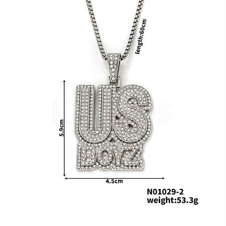 Hip-hop style Street Dance Alloy Crystal Rhinestone Alphabet US BOYZ Pendant Necklaces RC6979-2-1
