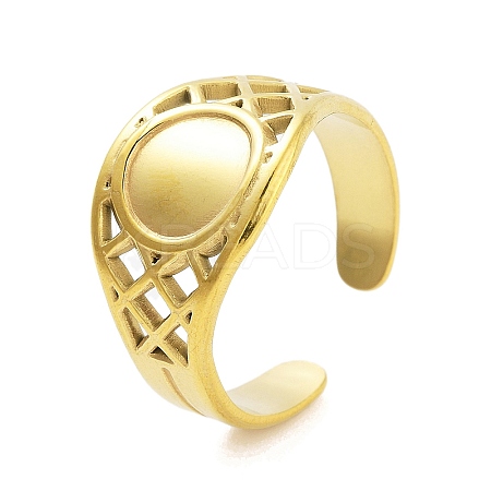 Real 18K Gold Plated 304 Stainless Steel Open Cuff Rings for Women LS-RJEW-B061-01G-03-1