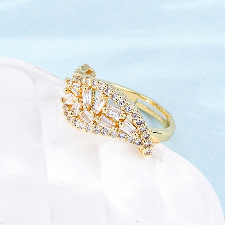 Brass Micro Pave Clear Cubic Zirconia Finger Rings for Women RJEW-U047-26G-1