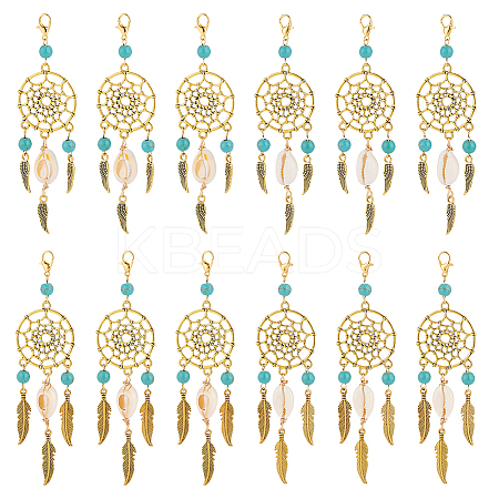 5Pcs Alloy & Synthetic Turquoise Pendant Decorations HJEW-GA00038-1