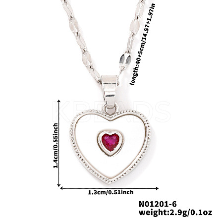 Chic Heart-shaped Brass Clear Cubic Zirconia Pendant Dapped Chain Necklace for Women UE8896-6-1