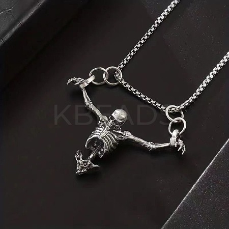 Halloween Alloy Skeleton Pendant 304 Stainless Steel Box Chain Necklaces for Men FS-WG38B8A-01-1