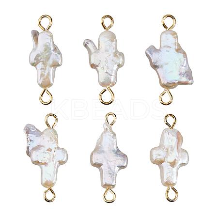 6Pcs Natural Keshi Pearl Cross Links Connector Charms PALLOY-HS00022-1