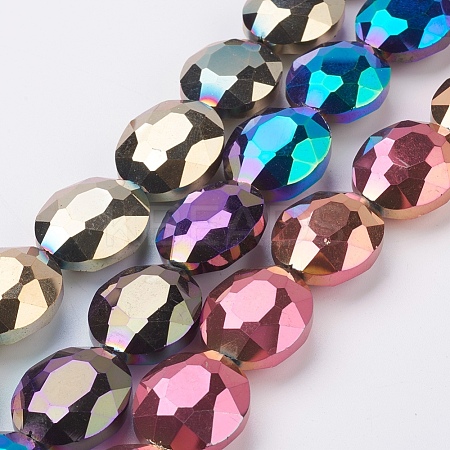 Faceted Electroplate Crystal Glass Oval Beads Strands EGLA-F060B-M-1