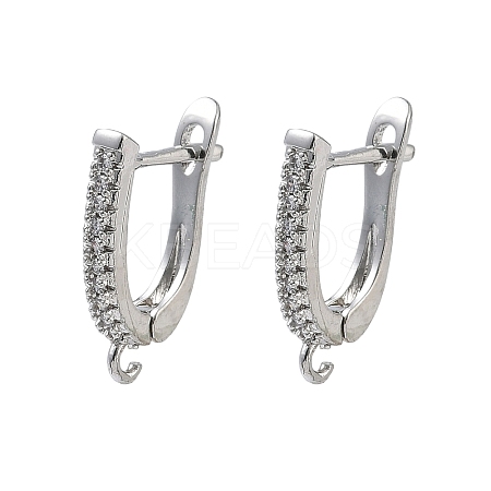 Brass Micro Pave Clear Cubic Zirconia Hoop Earring Findings KK-Z143-06P-1