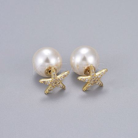 Brass Micro Pave Clear Cubic Zirconia Stud Earrings EJEW-K083-07G-1