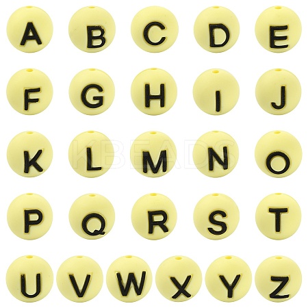 1 Set 26Pcs Yellow Round with Letter Silicone Beads ST-CJ0041-015-1