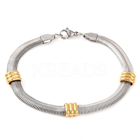 304 Stainless Steel Flat Snake Chain Bracelets for Women BJEW-G711-06GP-1