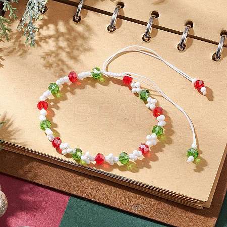 Christmas Handmade Glass Seed & Glass Braided Bead Bracelet BJEW-MZ00249-02-1