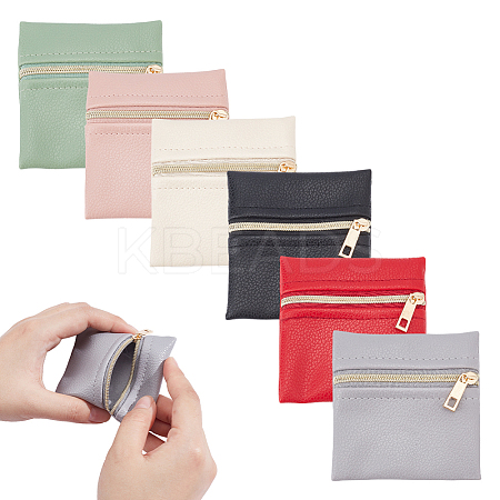 6Pcs 6 Colors Imitation Leather Jewelry Storage Zipper Bags ABAG-NB0002-15B-1