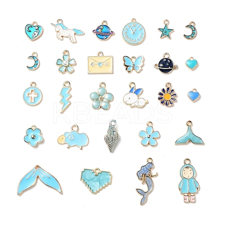27Pcs 27 Style Light Gold Alloy Enamel Pendants ENAM-YW0001-77-1