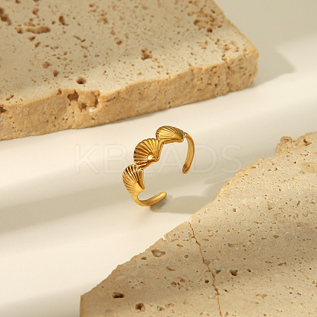 Adjustable 304 Stainless Steel Shelll Shape Open Cuff Ring for Women HG9986-4-1