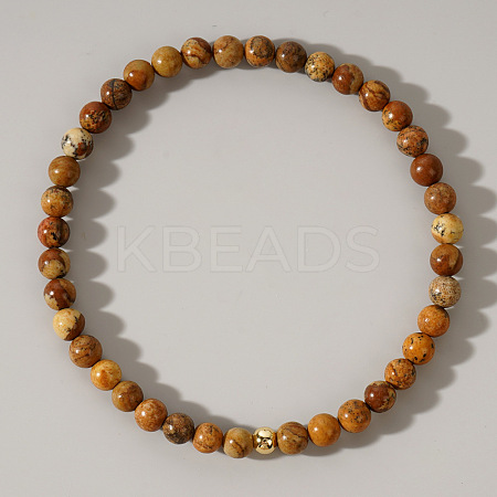Natural Picture Jasper Round Beaded Stretch Bohemian Bracelets OI9972-5-1