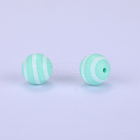 Printed Round with Stripe Pattern Silicone Focal Beads SI-JX0056A-141-1