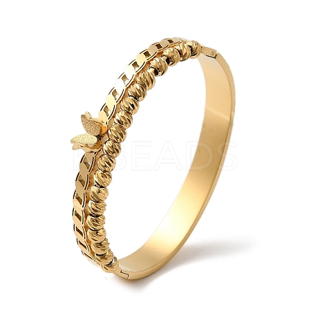 Stainless Steel 2 Lines Butterfly Hinged Bangles for Women BJEW-G719-21G-1