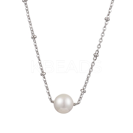 Round Natural Cultured Freshwater Pearl Pendant Necklaces NJEW-JN04965-1
