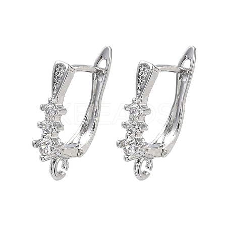 Brass Micro Pave Clear Cubic Zirconia Hoop Earring Findings KK-Z143-05P-1