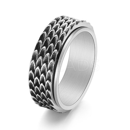 Grooved Feather Stainless Steel Rotating Finger Ring PW-WG72207-06-1