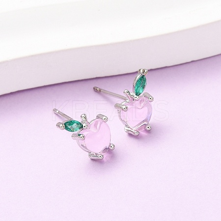 Brass Micro Pave Cubic Zirconia Apple Stud Earrings EJEW-L278-04P-1