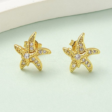 Brass Micro Pave Clear Cubic Zirconia Stud Earrings EJEW-A145-03D-G-1