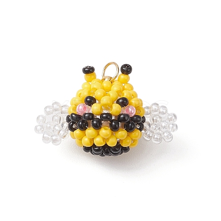 Glass Seed Beaded Bees Pendants PALLOY-MZ00939-1