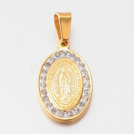 304 Stainless Steel Flat Oval with Virgin Mary Religion Pendants STAS-L130-05-1