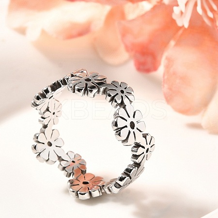 201 Stainless Steel Daisy Finger Ring for Women RJEW-A053-01P-1