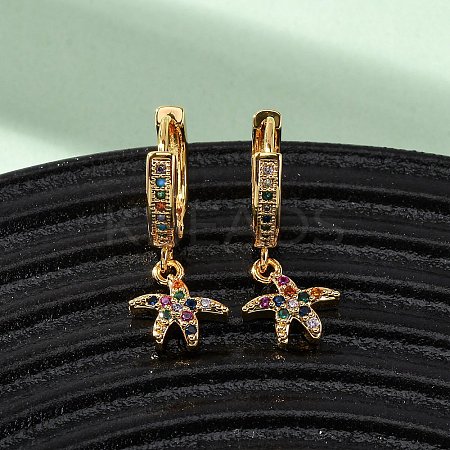 Starfish Brass Micro Pave Cubic Zirconia Hoop Earrings EJEW-F384-14G-02-1