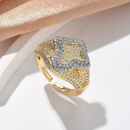 Brass Micro Pave Clear Cubic Zirconia Cuff Rings for Women RJEW-U041-03G-1
