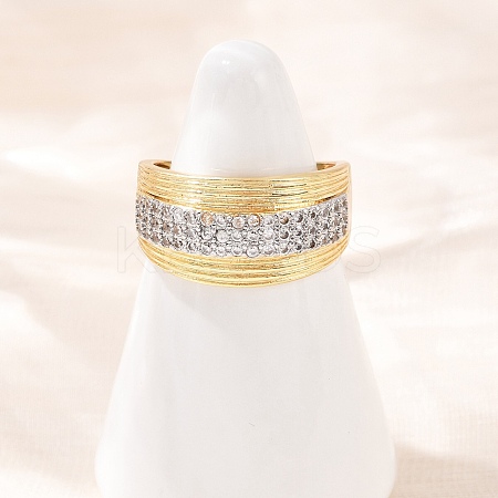 Brass Micro Pave Clear Cubic Zirconia Cuff Rings RJEW-C140-15G-1