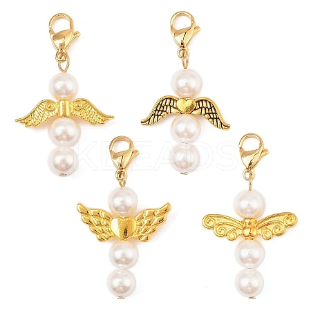 Angel Shell Pearl & Alloy Pendant Decoration HJEW-JM02402-1