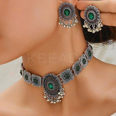 Oval Alloy Rhinestone Choker Necklace & Stud Earrings Sets for Women FS-WG6C9E9-04-1