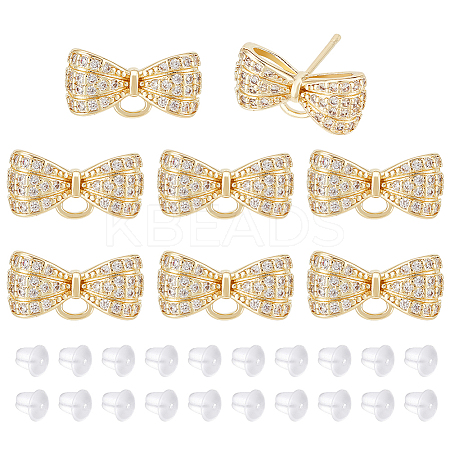 4 Pairs Rack Plating Brass Micro Pave Cubic Zirconia Bowkont Earring Findings KK-BC0013-71G-1