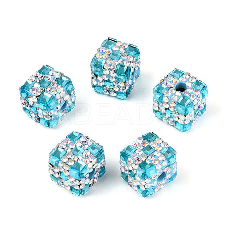 Polymer Clay Rhinestone Beads with Square Acrylic CLAY-T022-03G-1
