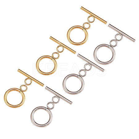 20Sets 2 Colors Ion Plating(IP) 304 Stainless Steel Ring Toggle Clasps STAS-CJ0001-204-1