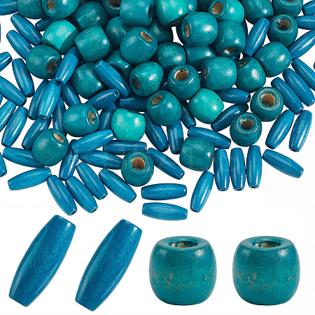 200Pcs 2 Styles Dyed Natural Wood Beads WOOD-PA0001-29B-1