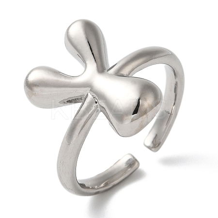 Initials Brass Open Cuff Ring for Women RJEW-N046-02Y-P-1