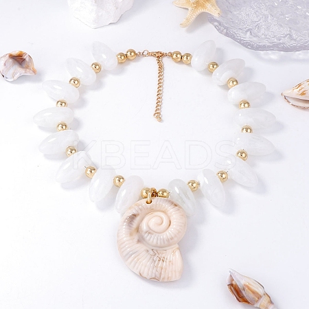 Summer Beach Resin Conch Shaped Pendant CCB Plastic Beaded Necklaces with Alloy End Chains LS-NJEW-D336-03B-G-1
