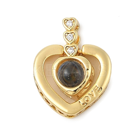 Brass Micro Pave Cubic Zirconia and Glass Pendants KK-M315-01G-02-1
