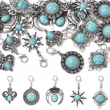 20Pcs 5 Style Alloy Pave Imitation Turquoise Pendant Decorations HJEW-YW00195-1
